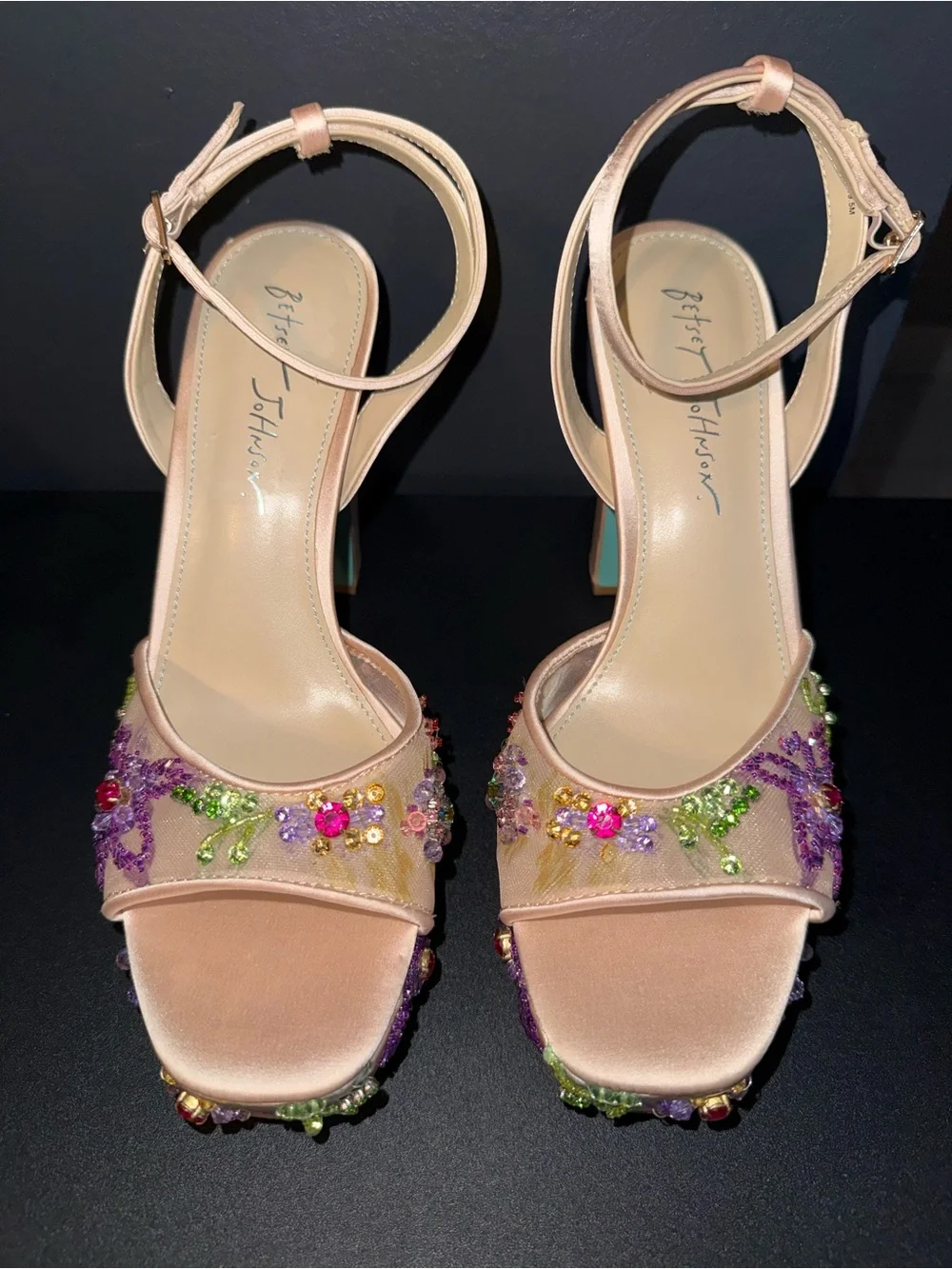 NWOT Betsey Johnson Viven Jeweled Platform Heels Floral Beaded Size 9.5